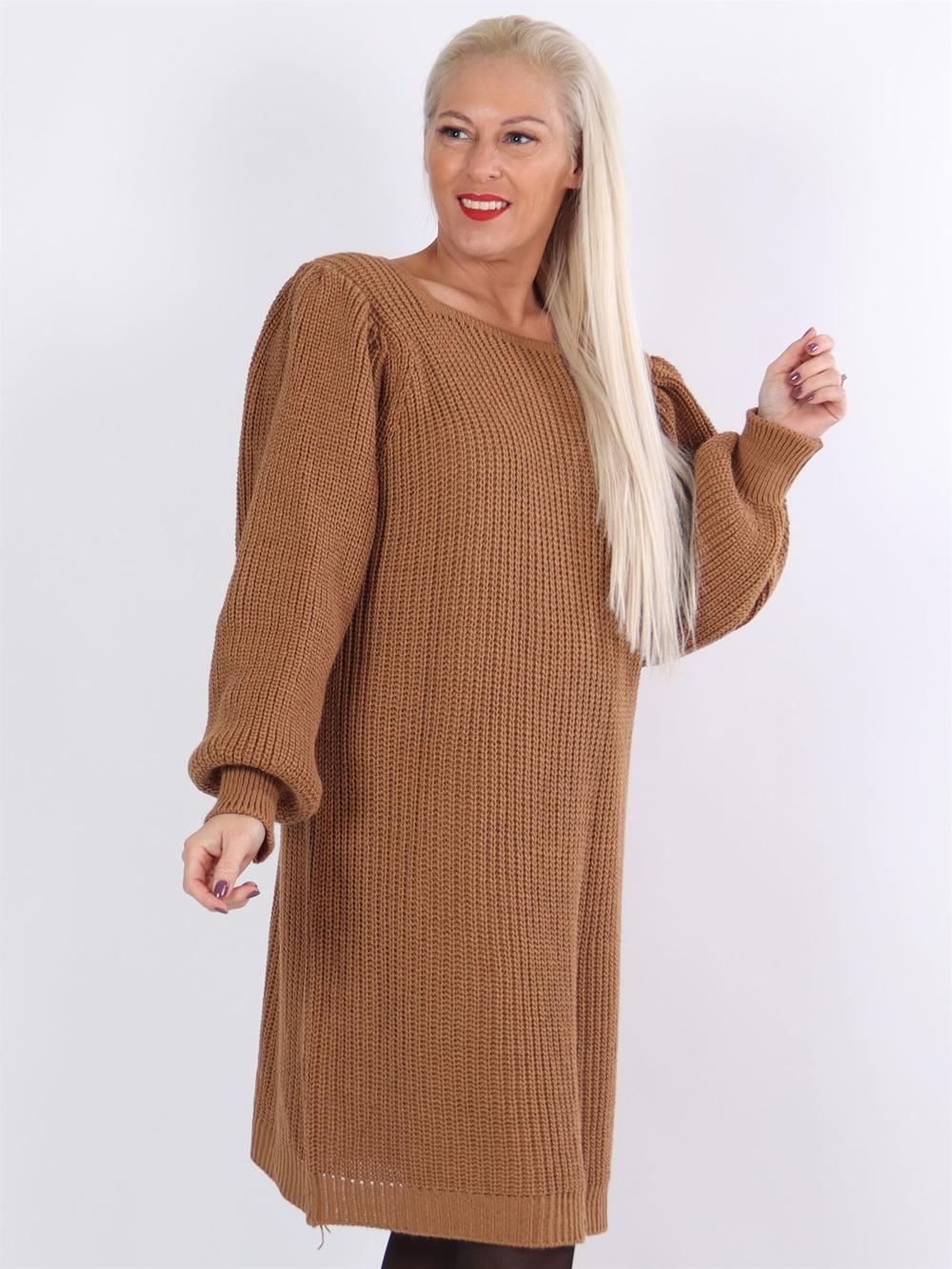 Mayse - Armégrön söt stickad klänning med ballongärmar